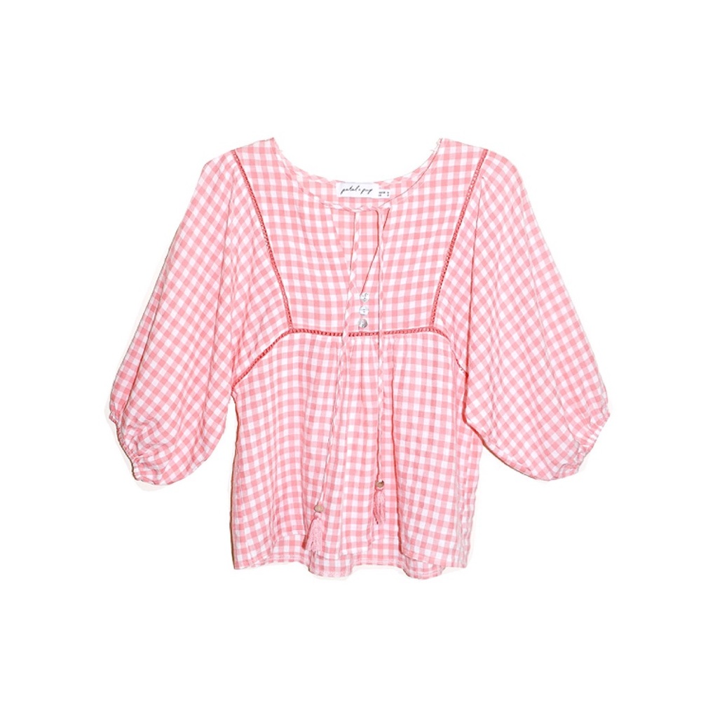 Petal & Pup Pink Gingham Tassel Tie Top
